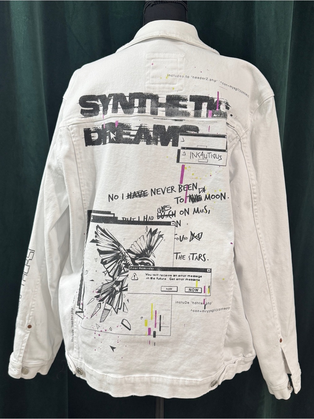 Zara Large White Graphic Denim Jacket Oversized Streetwear